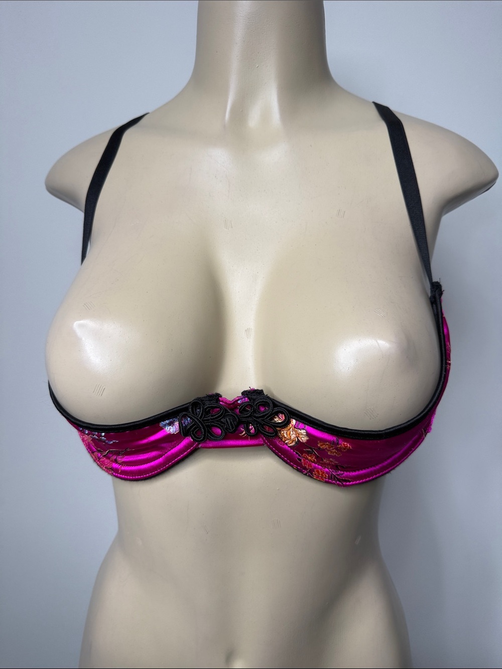 Satin Underwire Bra with Black Trim in Fuchsia
